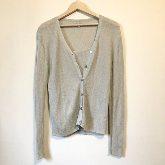 Vintage USA Made Anne Klein Silvery Button Down Cardigan + Camisole Set - Picture 2 of 16